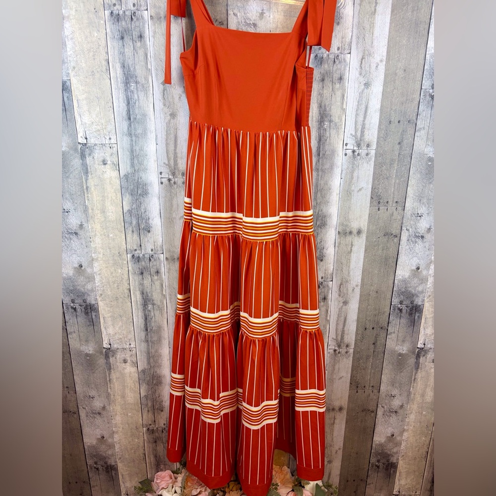 A Loves A Square Neck Teired Maxi Dress in Burnt Orange Stripe Size Small. - Picture 5 of 10